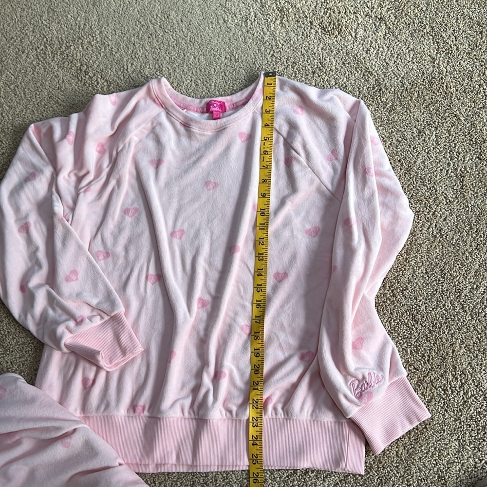 P.J.Salvage X Barbie collab large light pink heart velour jogger set. - Picture 9 of 16